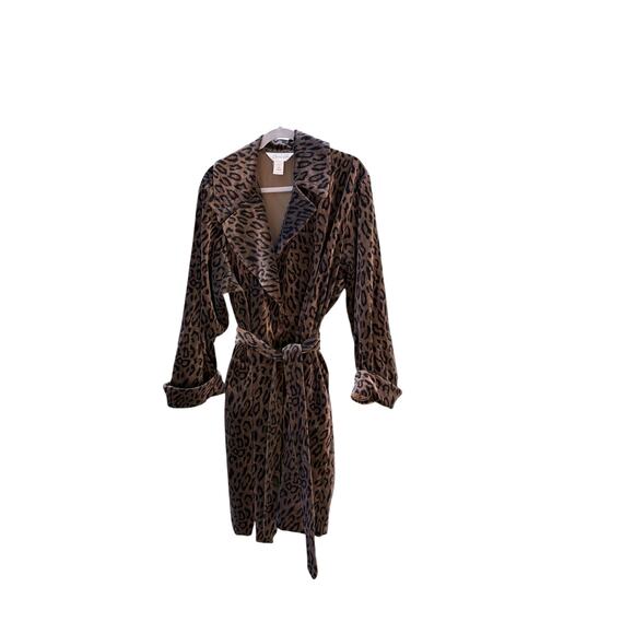 Vintage Diamond Tea Leopard Print Womans Robe Jacket L Belted Faux Fur Old Money - Picture 1 of 9